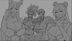 ahri akali big_breasts black_and_white clothed clothed_female clothing evelynn k/da_ahri k/da_akali k/da_evelynn k/da_kai'sa k/da_series kai'sa league_of_legends league_of_legends:_wild_rift riot_games ryuukusnpaiarts sketch tagme