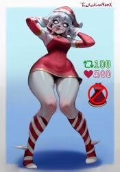 briar_(league_of_legends) christmas league_of_legends riot_games short_dress signature socks strip_game therealgazmanx white_hair