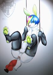 2015 after_sex animal_genitalia anthro anus ass balls bastion canine_dildo canine_penis crossdressing cum cum_in_ass cum_inside dildo disembodied_penis fur girly hair humanoid_penis lagomorph male mammal pawpads paws penis piercing rabbit sex_toy solo