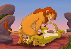 2boys anus cum disney feline fellatio feral gay holding lion looking_at_viewer luca lying male male_only mammal oral outside paws penis precum sex simba smile the_lion_king yaoi zilvus