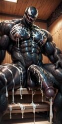 1boy 1male 1man ai_generated balls ballsack boner cock cum dick erect_penis erection gay male male_only marvel muscular nuts nutsack penis scrotum solo_male testicles venom venom_(2018) venom_(marvel)