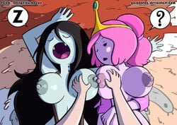 2010s 2015 2girls ? adventure_time black_hair breast_grab breast_play bubble_gum_girl bubblegum_girl candy_girl cartoon_network disembodied_hands dubious_consent exposed_breasts female finn_the_human garabatoz grey_nipples grey_skin groping marceline mouth_open multiple_girls nipple_kiss nipple_play one_eye_closed pajamas pink_hair pink_nipples pink_skin princess princess_bubblegum question_mark sleep_molestation sleep_sex sleeping sleeping_together snoring tagme vampire_bite vampire_girl waking_up