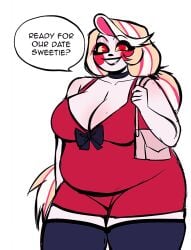 artiah669 belly big_belly big_breasts big_thighs breasts charlie_morningstar_(hazbin_hotel) chubby chubby_female cleavage fat fat_female fat_woman female female_focus female_only fleshpie669 hazbin_hotel huge_thighs large_breasts overweight overweight_female purse red_dress thick thick_ass thick_thighs thighhighs thighs vivienne_medrano wide_hips