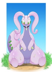 blush female goodra iabelle nintendo plump_labia pokemon pokemon_(species) pussy sitting solo video_games