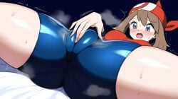 ai_generated cameltoe fingering_through_clothes masturbation masturbation_through_clothing may_(pokemon) pokemon spread_legs