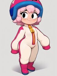 ai_generated big_ass black_eyes bonnie_(brawl_stars) boots brawl_stars cute helmet jumpsuit looking_at_viewer multicolored_headwear pink_hair short_hair sleeves zipper