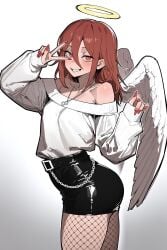 1boy 1femboy 2026 ai_generated angel_devil_(chainsaw_man) angel_wings ass big_ass chainsaw_man civitai crossdressing femboy feminine_male fishnet_pantyhose fishnets girly halo hips looking_at_viewer nail_polish pantyhose red_eyes red_hair red_nail_polish red_nails solo standing sweater thighs trap white_sweater white_top white_topwear white_wings wide_hips wings