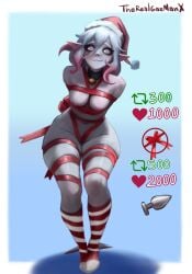 briar_(league_of_legends) christmas league_of_legends necklace nipples ribbon ribbon_bondage riot_games signature socks strip_game therealgazmanx white_hair