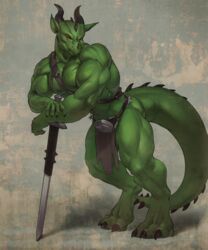 1boy darkgem dragon full-length_portrait full_length lizard male male_only portrait reptile scalie solo standing sword varanis_blackclaw weapon