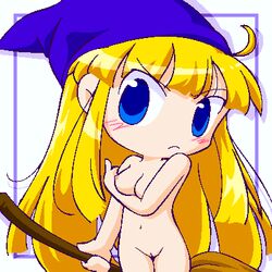 artist_request blonde_hair blue_eyes blush breasts broom chibi compile female hat hyper_eyes long_hair madou_monogatari navel nipples nude pussy puyo_puyo sega solo tagme uncensored witch witch_(puyo_puyo) witch_hat