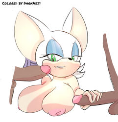 anthro areola balls bat big_breasts breasts dark-skinned_male darkneji disembodied_penis erect_nipples erection female group handjob human male mammal nipples penis rouge_the_bat sega sex solo_focus sonic_(series) straight thecon