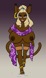 2015 anthro areola big_breasts breasts ear_piercing erect_nipples eyewear feline female female_only furry glasses huge_breasts legend_of_queen_opala lynx mammal mhu'tiki_(legend_of_queen_opala) milf nipples piercing pussy shortstack smile solo sparrow_(artist)