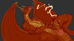 2015 anus blush claws cum custapple dragon dungeons_and_dragons fangs horn humanoid_penis male male_only masturbation muscles open_mouth penis red_dragon_(d&d) scalie solo sweat wings