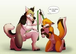 anthro balls canine clitoris cuntboy dildo dildo_sitting duo fox fur insertion intersex justfox justwusky male mammal nowandlater penetration pussy sex_toy vaginal_insertion vaginal_penetration