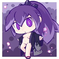 artist_request blush breasts chibi damona_(yo-kai_watch) female hyakki-hime japanese_clothes kimono level-5 long_hair lowres navel nipples open_clothes ponytail purple_eyes purple_hair pussy solo tied_hair uncensored yo-kai(species) yo-kai_watch youkai youkai_watch yōkai