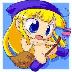 artist_request blonde_hair blue_eyes blush boots breasts broom chibi compile female hat hyper_eyes long_hair madou_monogatari navel nipples nude pussy puyo_puyo sega solo tagme uncensored witch witch_(puyo_puyo) witch_hat