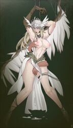 arms_up blonde_hair breast_grab breasts disembodied_hands female fingering large_breasts long_hair mabinogi molestation monster_girl nephlite nipples one_eye_closed pointy_ears regina_(mabinogi) restrained rolling_eyes vindictus wings