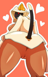 ass big_breasts blazblue breasts cat_tail close-up feline female half-dressed heart kori-nio looking_at_viewer looking_back looking_down mammal presenting presenting_hindquarters presenting_pussy pussy sideboob smile solo standing taokaka