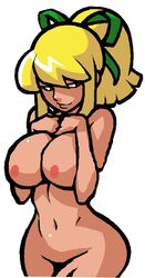 aged_up blonde_hair curvy female female_only mega_man mega_man(classic) nude ponytail roll sub_tank tagme white_background