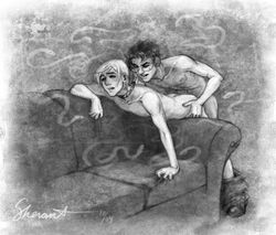 anal couch draco_malfoy gay harry_james_potter harry_potter male male_only monochrome multiple_boys multiple_males nude sex sheran snake_tentacles tagme yaoi