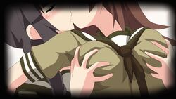 2girls animated black_hair blush breast_grab brown_hair closed_eyes female hangaku kantai_collection kissing kitakami_(kantai_collection) multiple_girls ooi_(kantai_collection) yuri