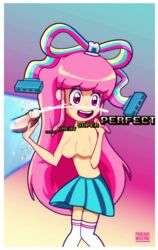 blush bow breasts cum disney disney_channel disney_xd ejaculation giffany gradient gradient_hair gravity_falls hairbow handjob hausofpancakes long_hair nipples penis pink_eyes pink_hair pixel_art skirt smile solo_focus straight_hair thighhighs through_screen topless white_legwear