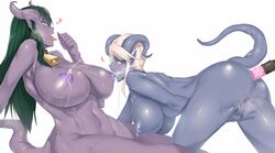 anal anal_sex ass bent_over big_breasts blizzard_entertainment blue_skin breasts collar cowbell draenei female fingering green_hair hair heart hews_hack horns lactation masturbation milk neira_(franarok) nipple_suck nipples nude open_mouth original_character penetration purple_skin pussy sex_toy simple_background sucking suckling tongue tongue_out vibrator warcraft white_hair world_of_warcraft yrel