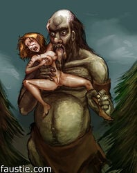 bethesda_softworks breast_licking breasts captured elf faustie female giant imminent_rape male nipples nude pussy shaved_pussy skyrim the_elder_scrolls troll