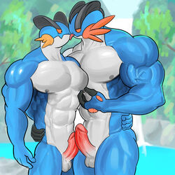 abs bada-butterfly ball male male_only mega_evolution mega_swampert muscles nintendo nipples nude pecs penis pokemon swampert video_games yaoi