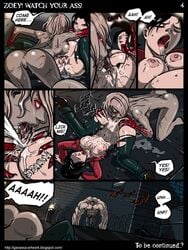 2girls between_legs comic cunnilingus female ganassa left_4_dead male oral orgasm shaved_pussy squirting tank_(left_4_dead) text the_witch torn_clothing witch_(left_4_dead) zoey_(left_4_dead) zombie zombie_girl