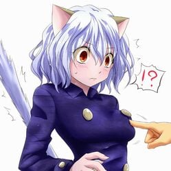 1girls animal_ears animated blush cat_ears cat_tail catgirl female grey_hair hunter_x_hunter neferpitou nervous orange_eyes poking short_hair slideshow tagme tail wavy_hair white_hair