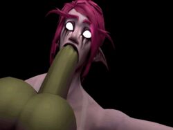 3d animated balls_deep deepthroat fellatio female glowing_eyes green_skin hair irrumatio large_penis mascara moogan night_elf oral penis pink_hair pink_skin runny_makeup warcraft world_of_warcraft