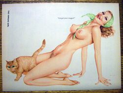 1girls alberto_vargas barefoot blonde_hair breasts feline female female_only nude pussy solo