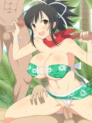 2boys asuka_(senran_kagura) breasts female large_breasts long_hair marvelous multiple_boys senran_kagura senran_kagura_burst senran_kagura_estival_versus sex smile yaomai