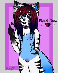 anthro breasts cute emo feline female heart mammal middle_finger nipples piercing pussy ritzeh scene scenecore solo stripes technic-wolf white_tiger