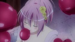 1boy animated breasts candy_apple female food fruit japanese_clothes momo_velia_deviluke pink_hair purple_eyes screencap sexually_suggestive to_love-ru to_love-ru_darkness yukata yuuki_rito