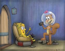 2015 404bot anthro breasts briefs camera clothing duo electronics female flower furry headwear male mammal nipples nude plant pussy rodent sandy_cheeks smooth_skin sponge spongebob_squarepants spongebob_squarepants_(character) squirrel straight underwear video_camera