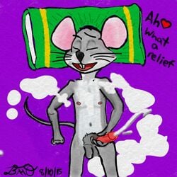 anthro anthro_only balls bed cheese chuck_e_cheese chuck_e_cheese_(franchise) closed cum fur furry furry_only hair male_only mammal masturbation mouse nipples nude penis rodent sex sweat