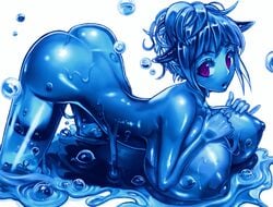 1girls animated ass bent_over blue_hair blue_skin breasts bubble chikokuma epileptic female female_only goo goo_girl green_hair green_skin hyper_breasts monster_girl open_mouth purple_eyes red_eyes shiny slideshow slime slime_girl solo tagme