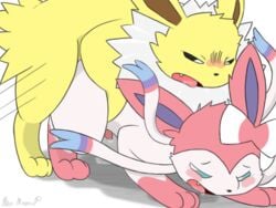 2boys ass blue_eyes blush eeveelution femboy fur gay interspecies jolteon male maxi_meow nintendo penis pink_fur pokémon_(species) pokemon pokemon_(species) saliva sylveon tongue video_games white_fur yaoi yellow_fur