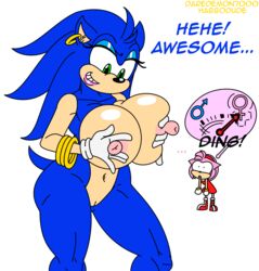 2girls amy_rose anthro areola big_breasts breasts busty cleavage daredemon7000 duo english_text erect_nipples eyeshadow female habbodude hedgehog lipstick makeup mammal multiple_girls nipples nude pussy rule_63 sexuality_change sonic_(series) sonic_the_hedgehog text voluptuous yuri