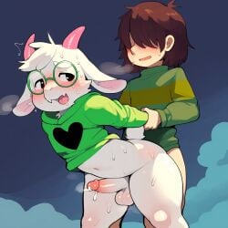 ai_generated anthro anthro_penetrated arm_grab balls blush boss_monster bovid caprine deltarune drool femboy from_behind furry gay gay_sex goat green_clothing green_glasses human human_on_anthro human_on_male human_penetrating human_penetrating_anthro kris_(deltarune) kris_(light_world_form) light-skinned_male light_skin looking_pleasured male male/male male_anthro male_human male_human/male_anthro male_only male_penetrated male_penetrating male_penetrating_male males_only musk nudealert partially_clothed penis pink_horns precum prison_guard_position ralsei ralsei_with_white_fur round_glasses stable_diffusion standing_sex sweat thick_thighs