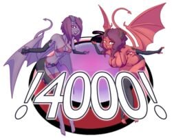 covered_breasts eggplants horns red_skin skimpy_clothes succubus tail wings