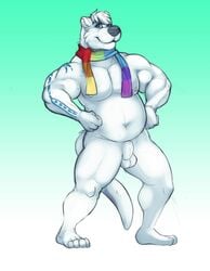 balls bear chubby flaccid horrorbuns male male_only mammal musclegut muscles navel penis polar_bear scarf sheath