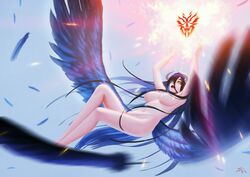 1girls albedo_(overlord) breasts darkmuleth feather female female_only horns large_breasts long_hair navel nude orange_eyes overlord_(maruyama) purple_hair solo succubus tagme very_long_hair wings