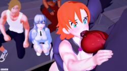 2monsters 3d 3girls arrancon blowjob blue_eyes cleavage clothed_female clothed_male female grimm_(rwby) half-dressed half_naked half_naked_female male monster monster_cock monster_on_female multiple_girls nora_valkyrie orange_eyes orange_hair_female public public_sex rwby