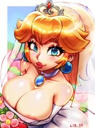 1girls 2d 2d_(artwork) 2d_artwork areola areola_slip areolae areolae_slip arms_under_breasts artist_name ball_earrings big_boobs big_breasts big_titties blonde blonde-haired_female blonde_female blonde_hair blonde_hair_female blue_earrings blue_eyes blue_eyes_female blue_gem blue_necklace boobs breasts busty busty_female busty_girl chocker choker_necklace cleavage cleavage_dress cleavage_overflow closed_smile crown elbow_gloves eyelashes female female_focus female_only flower huge_boobs huge_breasts huge_tiddies huge_titties juicy_breasts lib_59 light-skinned_female light_skin lips lipstick mario_(series) mario_bros nipple_slip nipples nipples_bulge nipples_slip nipples_visible_through_clothing outdoor outdoors pale-skinned_female pale_skin pale_skinned_female pink_areola pink_flower pink_flowers pink_lips pink_lipstick plump_lips ponytail ponytail_(hair) ponytail_female princess_peach princess_toadstool puffy_lips red_lipstick royal royalty smile smile_at_viewer smiley_face smiling smiling_at_viewer super_mario_bros. thick_eyebrows thick_lips tied_hair wedding_dress wedding_veil white_border white_choker white_elbow_gloves white_gloves white_wedding_dress