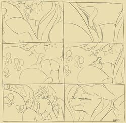 2013 anus applejack_(mlp) biting_lip blush clitoris closed_eyes comic cunnilingus cutie_mark earth_pony equine female feral fluttershy_(mlp) freckles friendship_is_magic group hair half-closed_eyes hi_res hobbsmeerkat horn horse licking looking_at_viewer mammal monochrome my_little_pony oral pegasus pony pussy rarity_(mlp) sex tongue tongue_out unicorn vaginal_penetration wings yuri