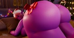 3d 3d_(artwork) alien alien_girl alien_humanoid bedroom bedroom_eyes blender candy candy_cane christmas daldri(engimaniac) dumptruck_ass engimaniac fully_nude huge_ass looking_at_viewer pink_highlights pointy_ears purple_skin skulrot99 thick_thighs voluptuous voluptuous_female white_hair