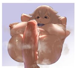 anus areola areolae ass big_breasts big_cock big_penis breasts breasts_apart cock genshin_impact hairy_pussy huge_boobs huge_breasts huge_cock kinddegenerate leaking_precum legs_behind_head looking_at_penis lying lying_on_back mihoyo nipples oiled oiled_body oiled_skin paimon_(genshin_impact) penis precum precum_on_penis pretzel_position pubic_hair pussy shocked short_hair shortstack steam steaming_body uncensored veiny veiny_penis white_hair